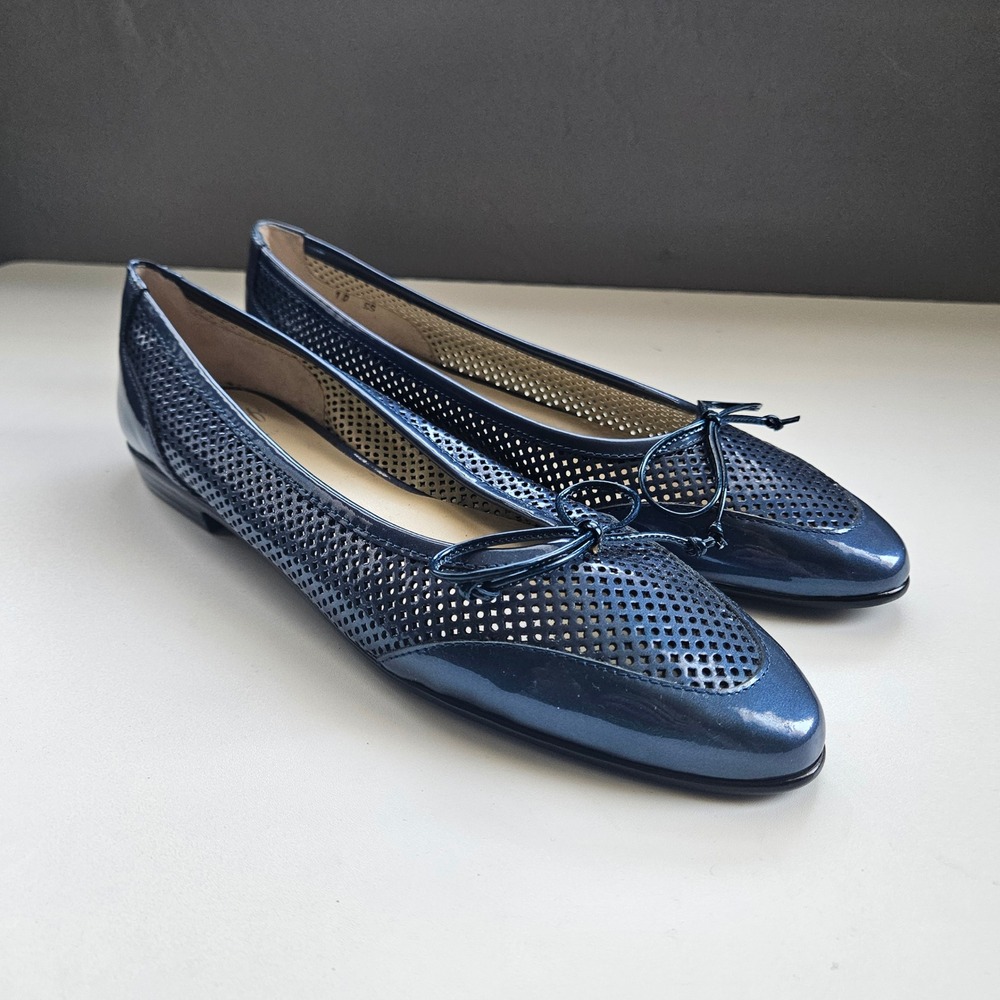 Amalfi Rangoni Oslo Perf Ballet Flats Women 10 SS Blue Bow Italy Coastal